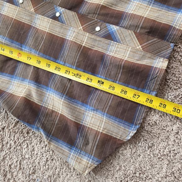 Roper Embroidered Plaid Western Shirt Mens XL Pearl Snap Rodeo Blue Brown Lurex - Picture 9 of 10